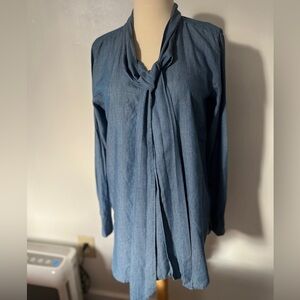 Loft blue soft blouse with pussybow ties, size small